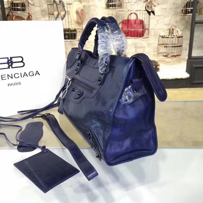 BALENCIAG巴黎世家 38cm 機車包進口油蠟牛皮 手提肩背斜挎包  BL1559